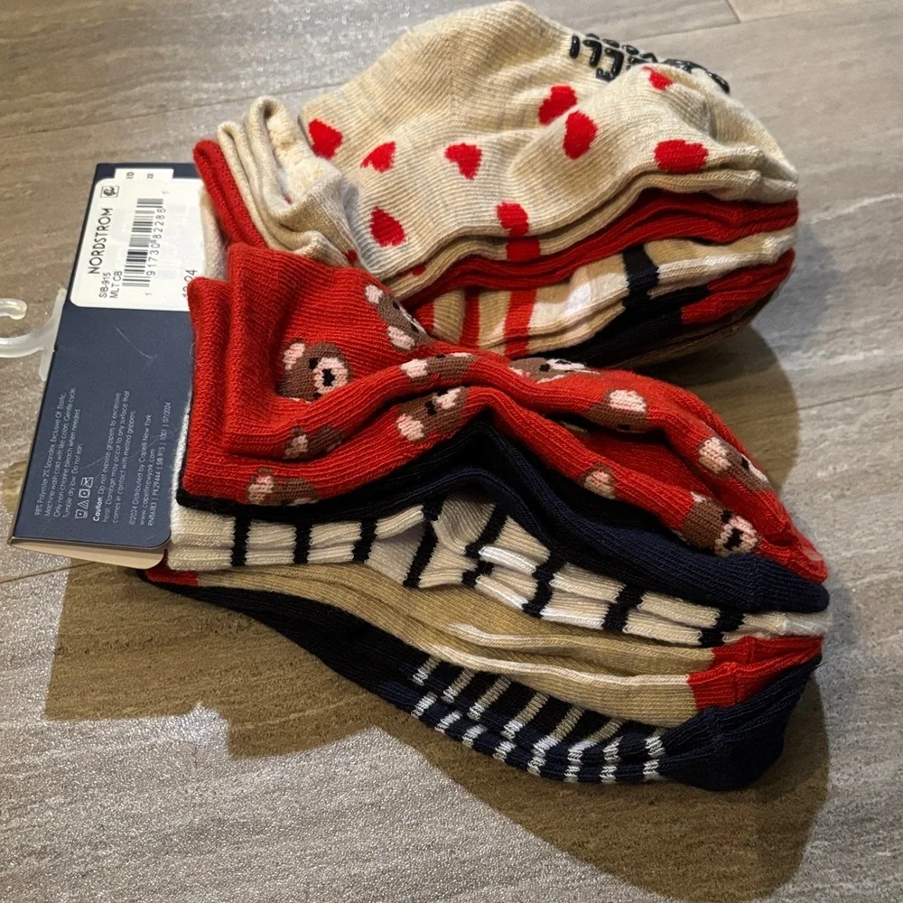 Capelli 10 Pairs Sock Set- Bears, Stripes, Brown, Navy & Red